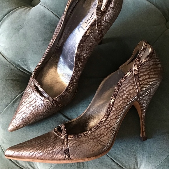 MIU MIU prada antiqued metallic stiletto heels 7.5